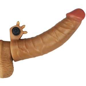 Насадка на пенис с вибрацией Revolutionary Silicone Nature Extender мулат + 4 см к длине (иной угол)