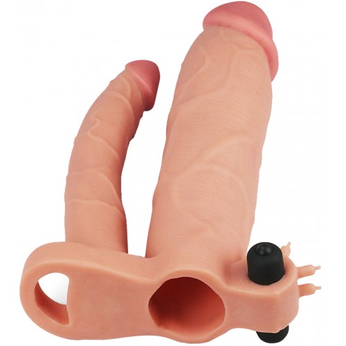 Удлиняющая вибронасадка для двойного проникновения Pleasure X Tender Vibrating Double Penis Sleeve + 7 см