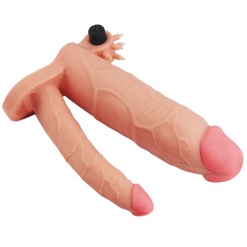 Удлиняющая вибронасадка для двойного проникновения Pleasure X Tender Vibrating Double Penis Sleeve + 7 см