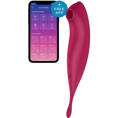 Вакуумный смарт-стимулятор с вибростимулирующим отростком Satisfyer Twirling Pro красный