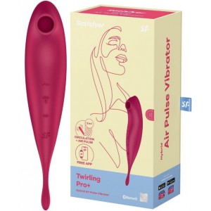 Вакуумный смарт-стимулятор с вибростимулирующим отростком Satisfyer Twirling Pro красный