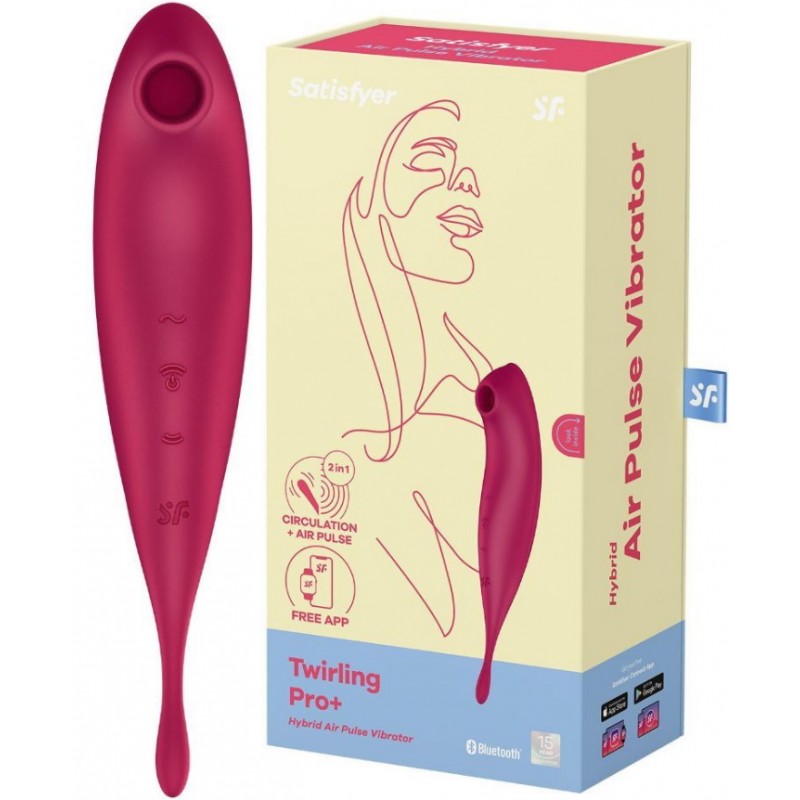 Вакуумный смарт-стимулятор с вибростимулирующим отростком Satisfyer Twirling Pro красный