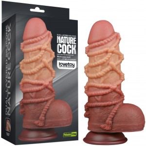 Реалистичный фаллоимитатор с мошонкой и рельефом из веревок Lovetoy Silicone Cock with Rope 25 см