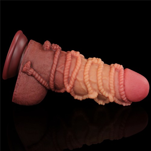 Реалистичный фаллоимитатор с мошонкой и рельефом из веревок Lovetoy Silicone Cock with Rope 25 см