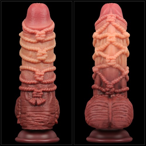 Реалистичный фаллоимитатор с мошонкой и рельефом из веревок Lovetoy Silicone Cock with Rope 24 см