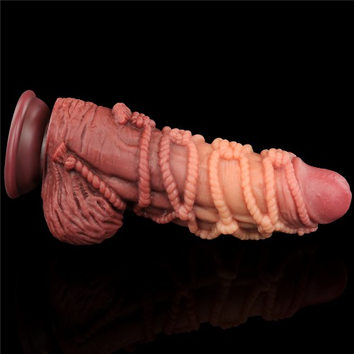 Реалистичный фаллоимитатор с мошонкой и рельефом из веревок Lovetoy Silicone Cock with Rope 24 см