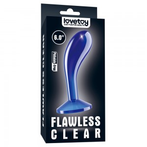 Стимулятор простаты Lovetoy Flawless Clear Prostate Plug синего цвета 15 см (иной угол)