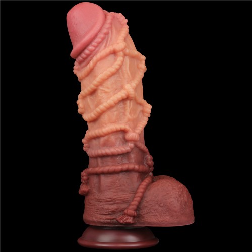 Реалистичный фаллоимитатор с мошонкой и рельефом из веревок Lovetoy Silicone Cock with Rope 27 см