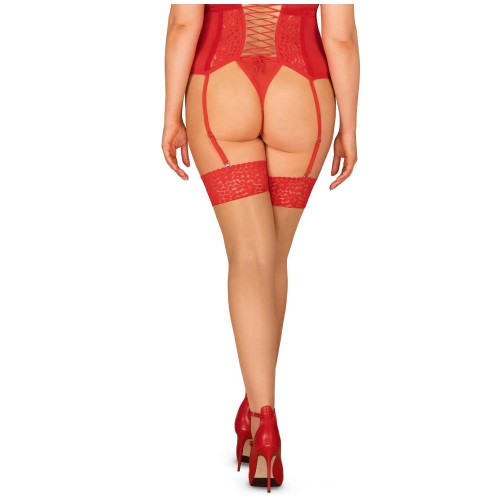 Красные чулки с кружевными вставками Blossmina 4XL/5XL