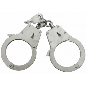 Настоящие милицейские наручники на цепочке с двумя ключами