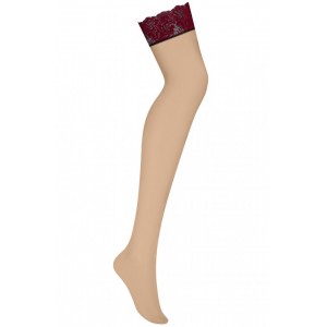 Бежевые чулки с красной кружевной резинкой L/XL (иной угол)