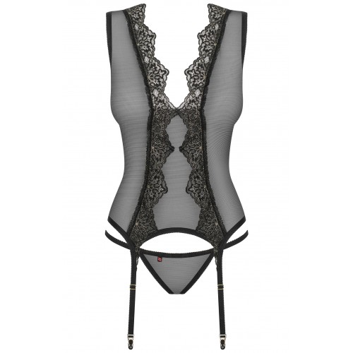 Прозрачный корсет с ажурным кружевом и трусиками Meshlove L/XL