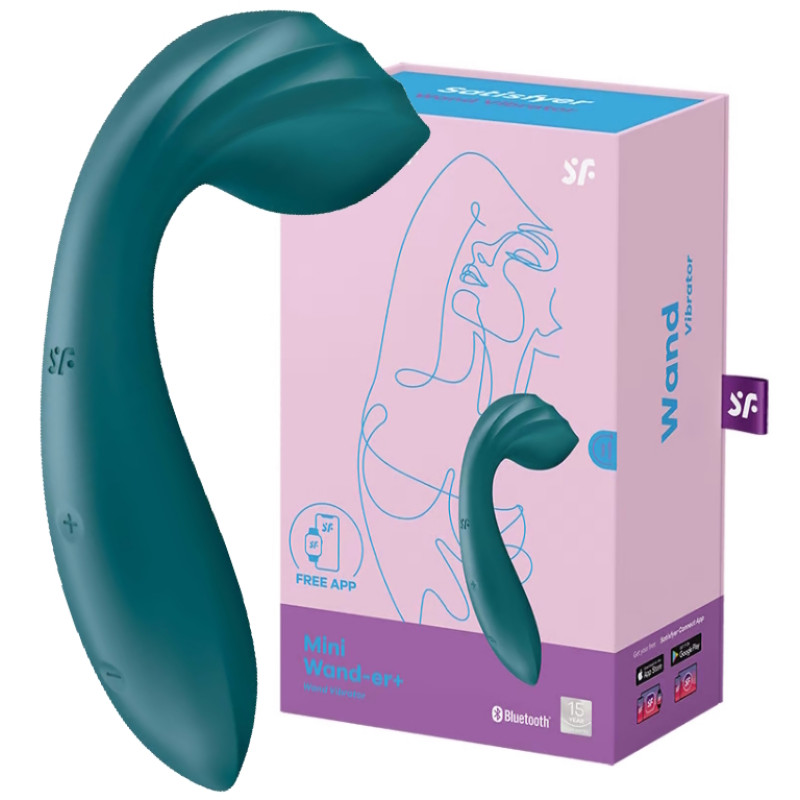 Перезаряжаемый смарт-массажер Satisfyer Mini Wand-er+ цвета морской волны