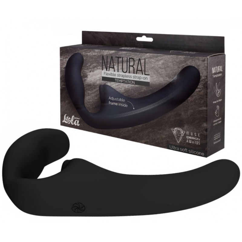 Гнущийся безремневой страпон Natural Temptation Black