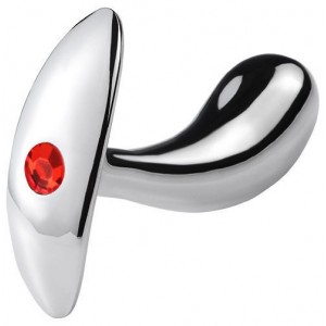 Анальная втулка из металла с красным камушком M (иной угол)