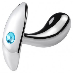 Анальная втулка из металла с голубым камушком L (иной угол)