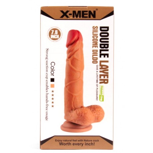 Реалистичный фаллоимитатор на присоске с мошонкой Double Layer Silicone Dildo 19 см