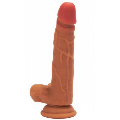 Реалистичный фаллоимитатор на присоске с мошонкой Double Layer Silicone Dildo 19 см