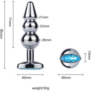 Металлическая анальная елочка с голубым камушком (иной угол)