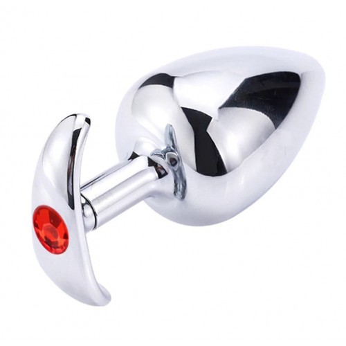 Металлическая анальная втулка со съемным серо-белым хвостиком и пробкой с кристаллом