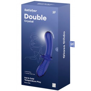 Двусторонний фаллос из стекла Satisfyer Double Crystal синий 20 см (иной угол)