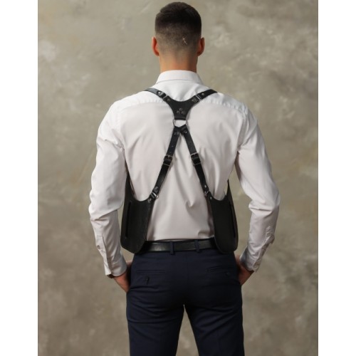 Мужская портупея из натуральной кожи с карманами