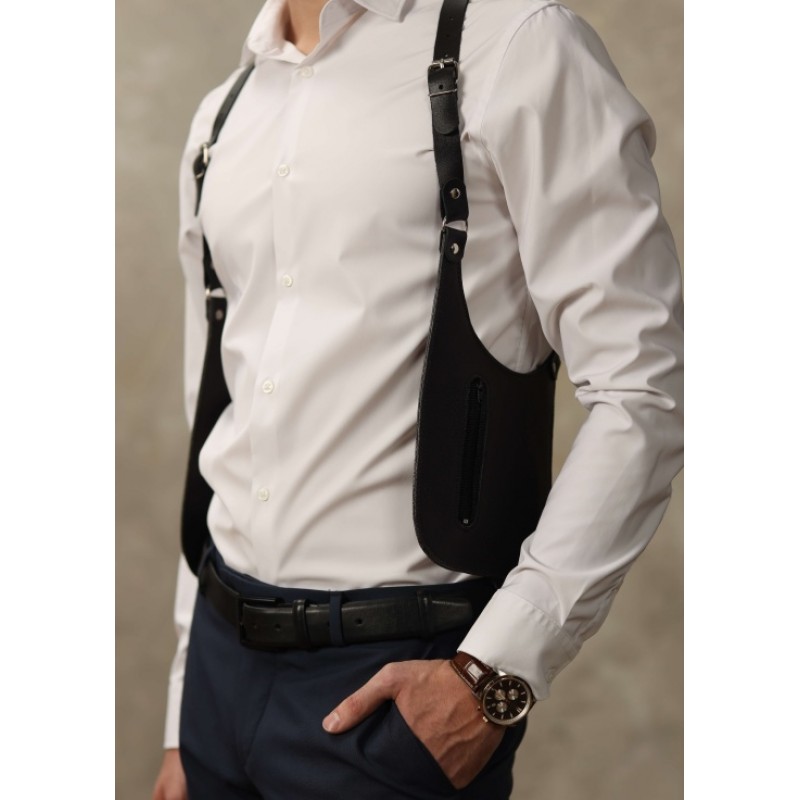 Мужская портупея из натуральной кожи с карманами