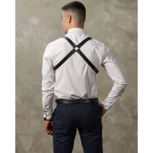 Двусторонняя БДСМ сбруя для мужчин с заклепками (иной угол)