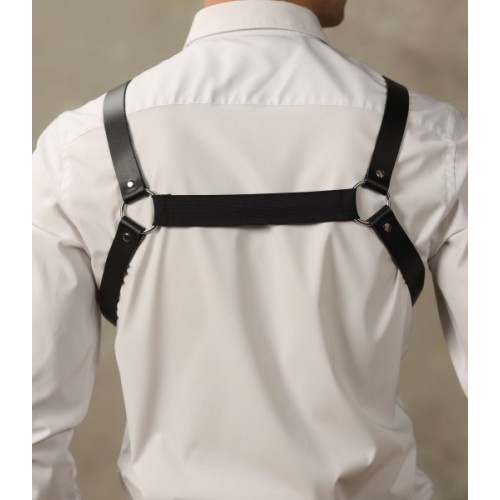Кожаная БДСМ сбруя для мужчин с эластичной резинкой на груди