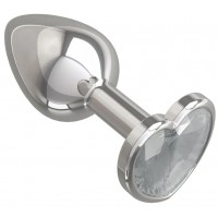 Металлическая анальная пробка с прозрачным камушком в виде сердечка S