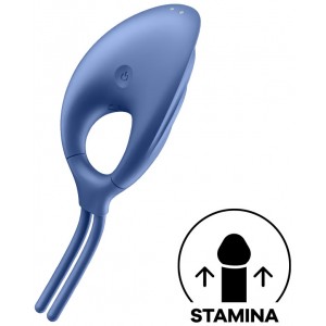 Эрекционное кольцо-лассо с вибрацией Satisfyer Swordsman синего цвета (иной угол)