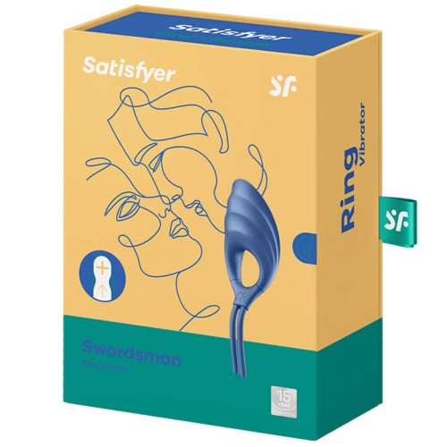 Эрекционное кольцо-лассо с вибрацией Satisfyer Swordsman синего цвета