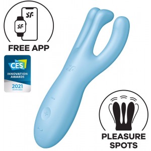 Смарт-стимулятор клитора и половых губ с вибрацией Satisfyer Threesome 4 голубой (иной угол)