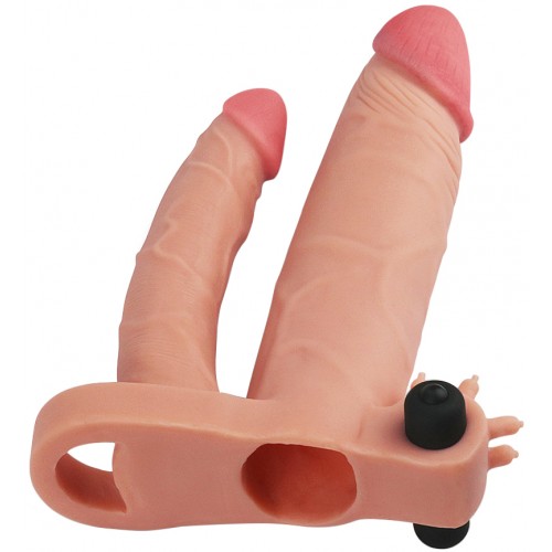 Удлиняющая вибронасадка для двойного проникновения Pleasure X Tender Vibrating Double Penis Sleeve + 3 см