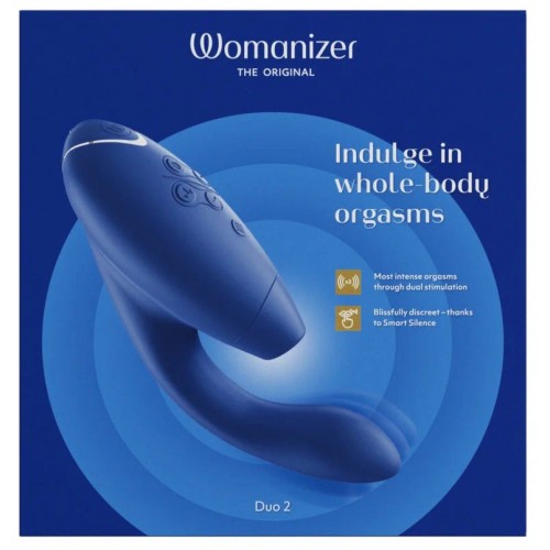 Роскошный вакуумный вибростимулятор для G точки и клитора Womanizer Duo 2 синий