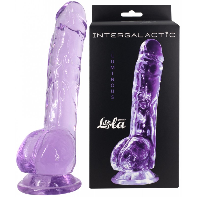 Прозрачный фаллос с мошонкой Intergalactic Luminous Purple