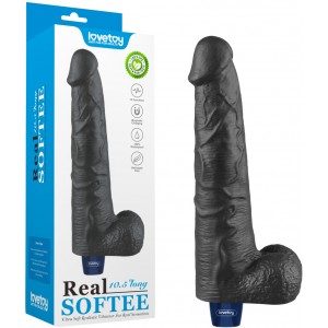 Классический черный вибратор с мошонкой Real Softee 27 см