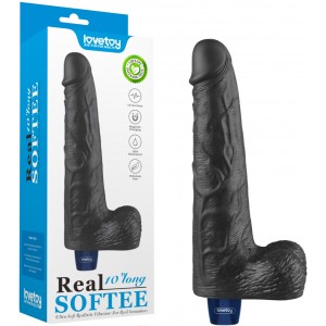 Классический черный вибратор с мошонкой Real Softee 26 см