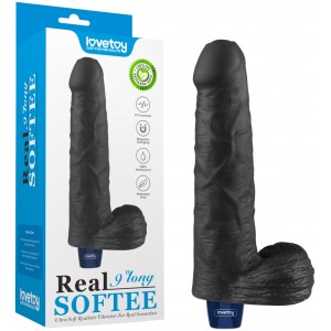 Классический черный вибратор с мошонкой Real Softee 23 см