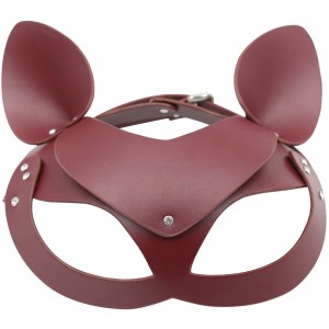 Маска Кошечка из натуральной кожи бордовая (иной угол)