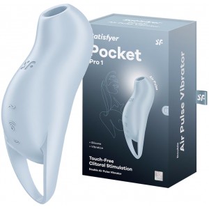 Вакуумно-волновой стимулятор клитора с вибрацией Satisfyer Pocket Pro 1 голубой