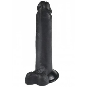 Реалистичный фаллоимитатор черного цвета с мошонкой на присоске 17 см (иной угол)