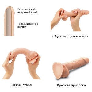 Реалистичный фаллоимитатор на присоске Strap-On-Me с подвижной кожей XXL телесный 20 см (иной угол)
