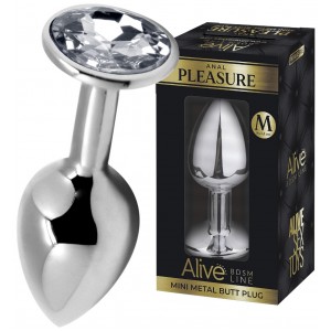 Анальная пробка из металла Alive Mini Metal Butt M с прозрачным камушком
