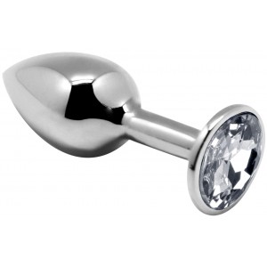 Анальная пробка из металла Alive Mini Metal Butt M с прозрачным камушком (иной угол)