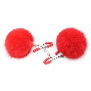 Зажимы на соски с красными помпонами Notabu (иной угол)