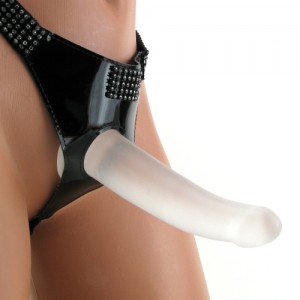 Белая насадка на трусиках со стразами Bound by Diamonds (иной угол)