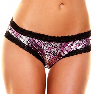 Женские блестящие серебристо-розовые трусики Hustler с кружевом SM (иной угол)