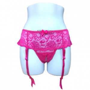 Трусики с вырезом и подвязками для чулок розовые ML (иной угол)