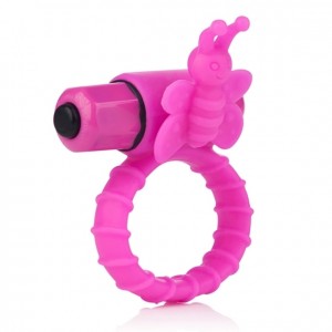 Розовое силиконовое виброкольцо на пенис с бабочкой Posh (иной угол)